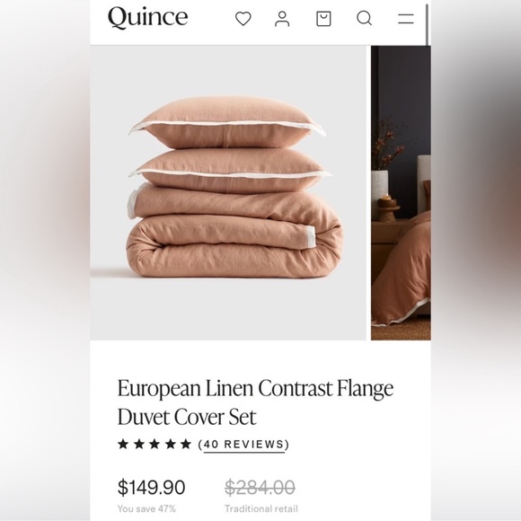NWOT Quince European Linen Contrast Flange Duvet Cover Set Desert Sunset Ivory - Picture 5 of 6